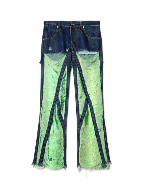 Green Shredded Denim Pants
