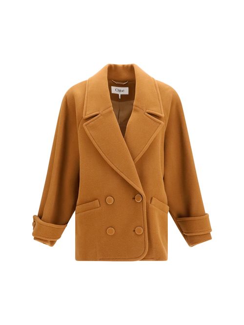 Double-Breasted Herringbone Merino Wool Coat — Camel