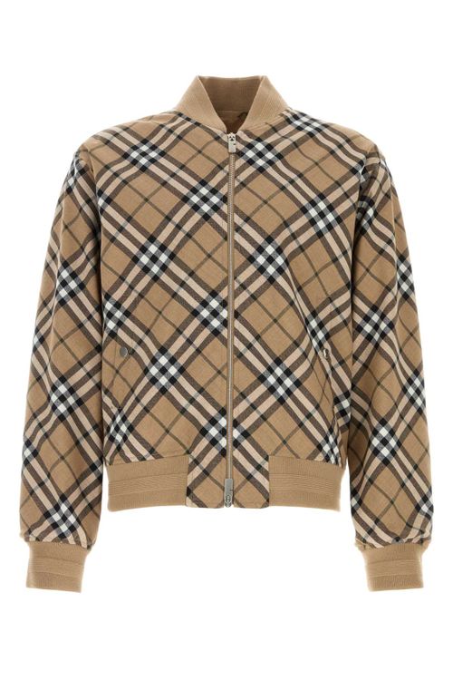 Checked Wool-Blend Bomber Jacket — Beige