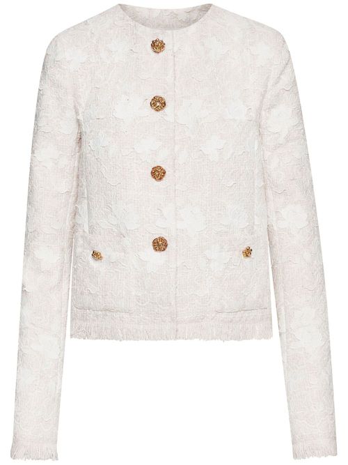 Floral-embroidery tweed jacket - Neutrals