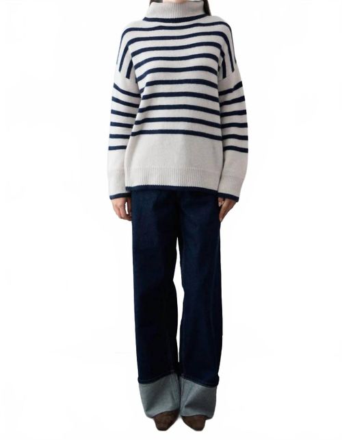Amina Turtleneck Sweater In Alabaster/french Navy