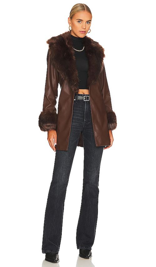 Show Me Your Mumu Penny Lane Faux Leather Jacket in Brown. - XS also in S, M