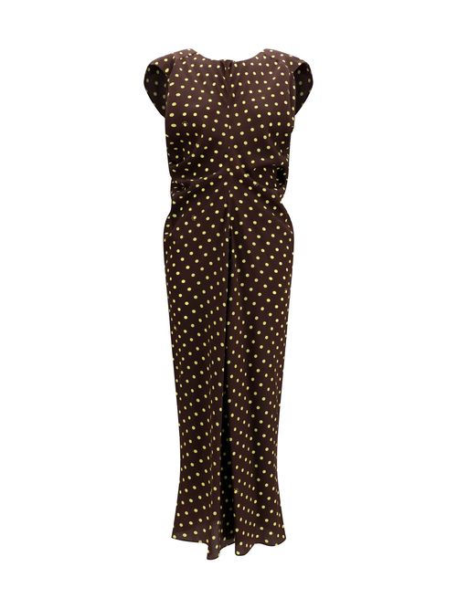 Printed Polka Dot Crepe Dress — Brown