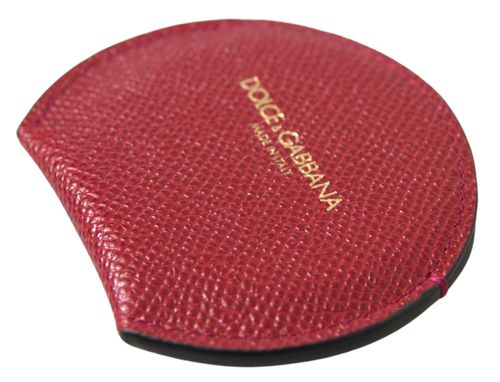 Red Calfskin Leather Round Hand Mirror Holder Accessory