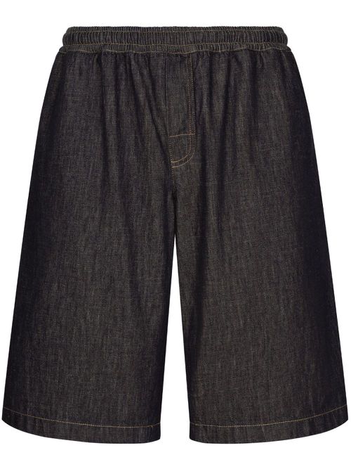 Logo-plaque denim track shorts - Black