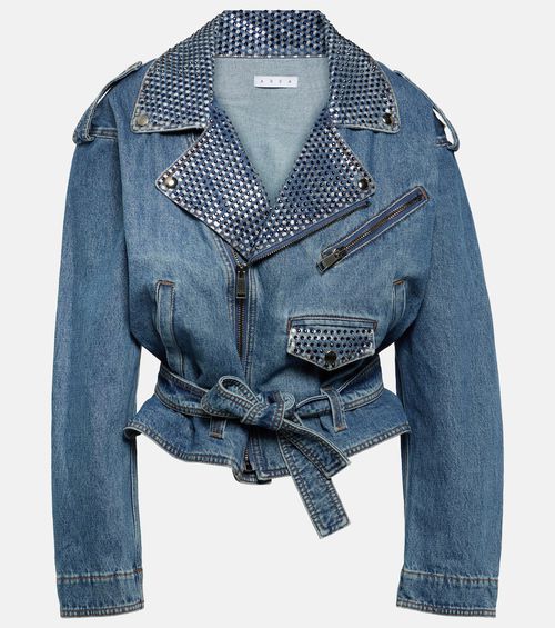 Crystal-embellished denim jacket