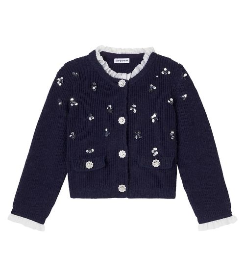 Embellished ribbed-knit cardigan