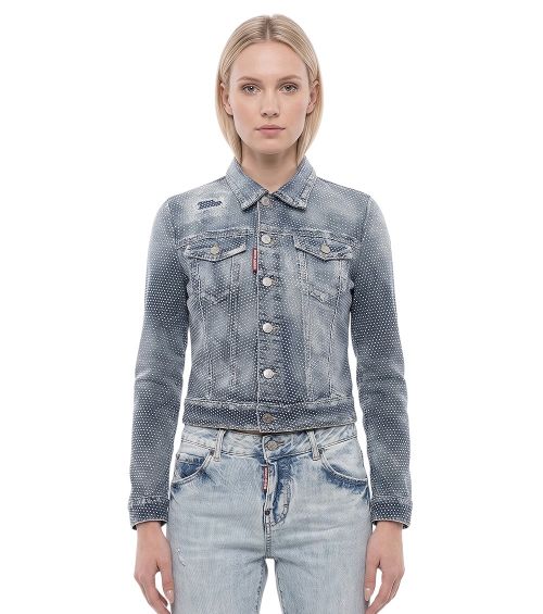 Sky Blue Embellished Shirt Collar Jacket