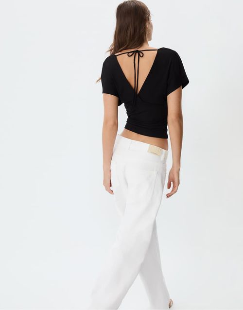 Top with gathered v-neckline in black