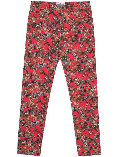 Orb-logo-print twill trousers - Red