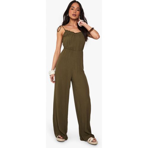 Boohoo Womens Cheesecloth Shoulder Jumpsuit - Green viscose