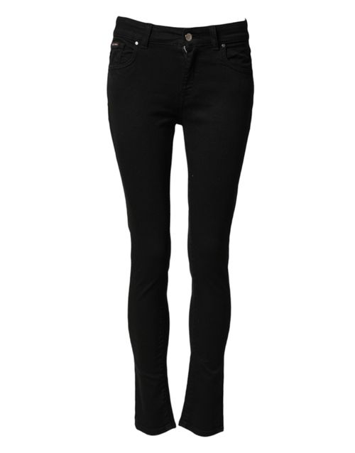 Black Cotton Skinny Mid Waist Jeans — Black