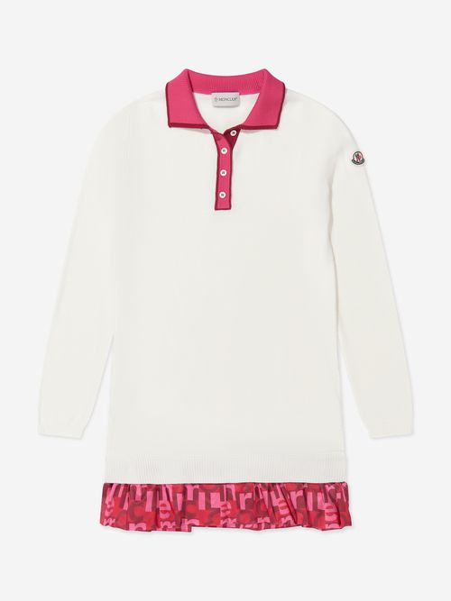 Moncler Enfant 키즈 Girls Long Sleeve Polo Dress in White