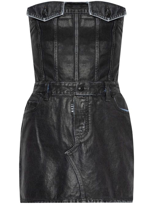 Coated-finish mini dress - Black