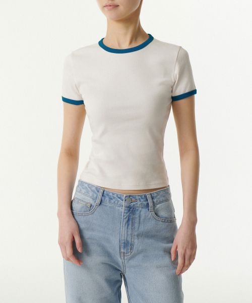 Women's Slim Crew Neck Ringer Short Sleeve T-Shirt