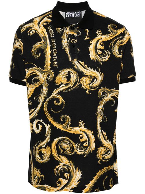 Barocco-print cotton polo top - Black
