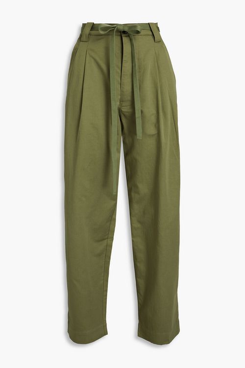 Alma pleated cotton and linen-blend tapered pants