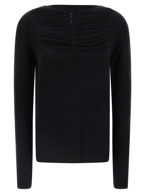 Wool Boat-Neck with Front Cut-Out Sweater — Black