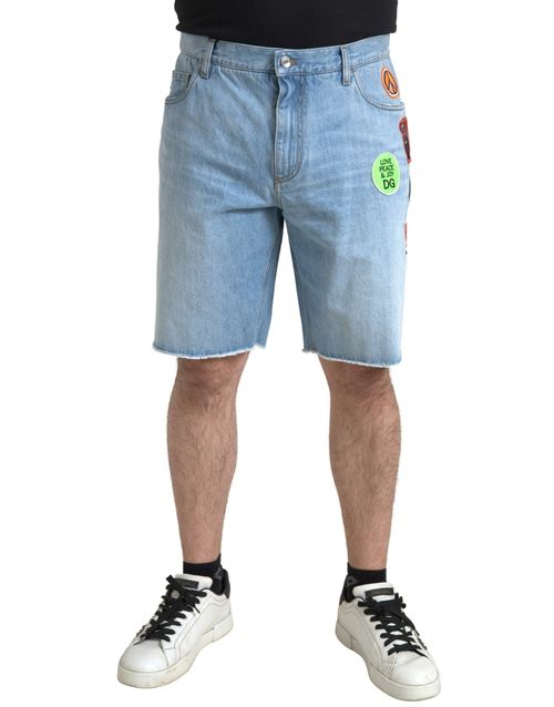 Logo-Embellished Denim Bermuda Shorts — Blue