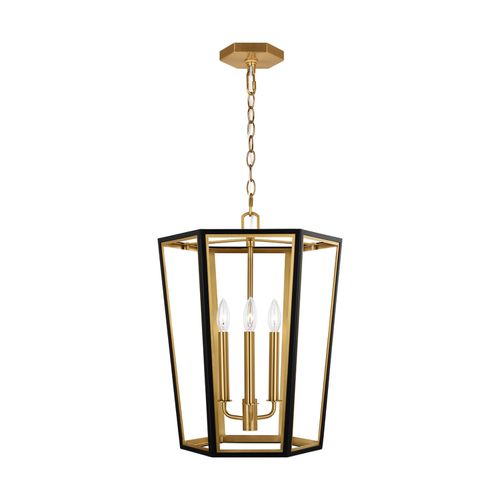 Curt 3-Light Chandelier in Midnight Black And Burnished Brass by Alexa Hampton