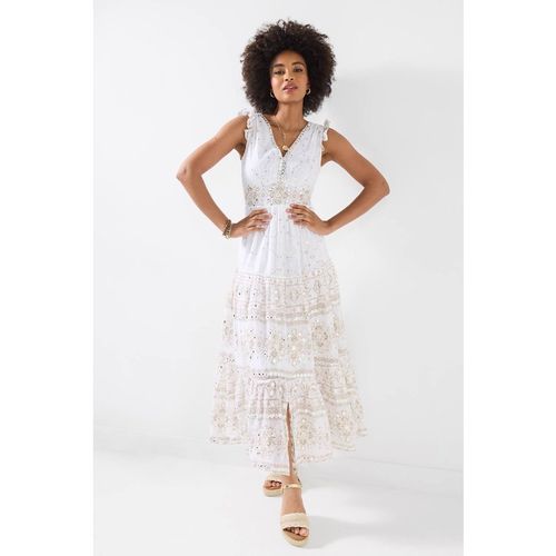 Joe Browns Textured Maxi Dress With Mirrored Embellishment And Tiered Skirt In White