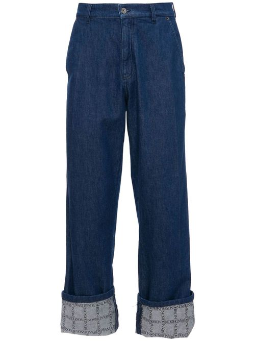 Grid-print wide-leg jeans - Blue