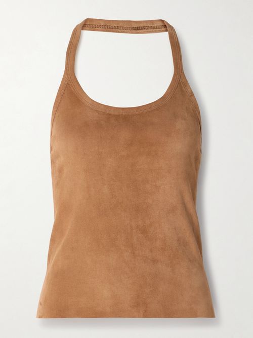 Cherry Open-back Suede Halterneck Tank - Brown