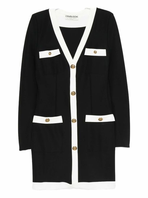 Buttoned-up V-neck dress - Black