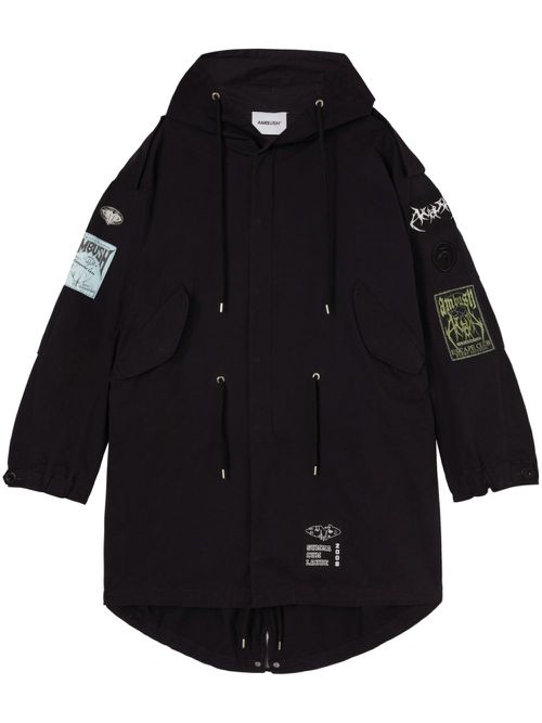 Logo-patchwork cotton parka - Black