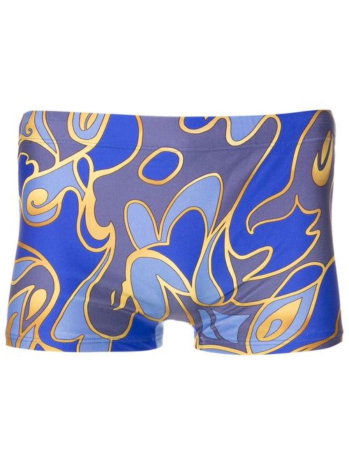 Abstract-print slip-on swim trunks - Blue