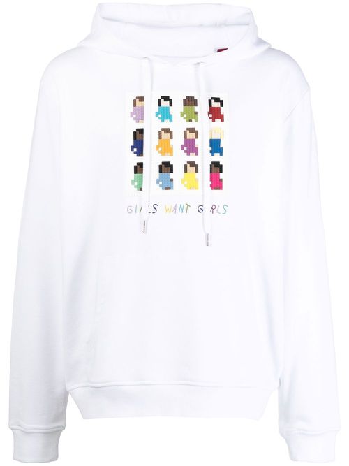Graphic-print cotton hoodie - White