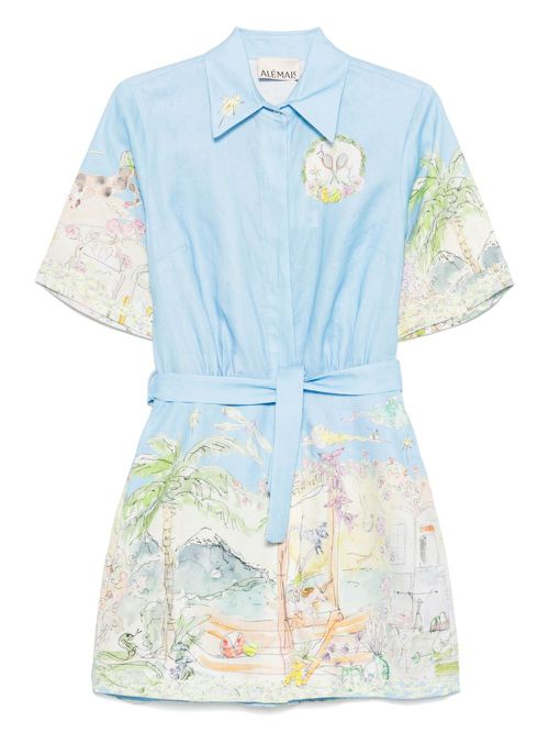 Linen printed dress - Blue
