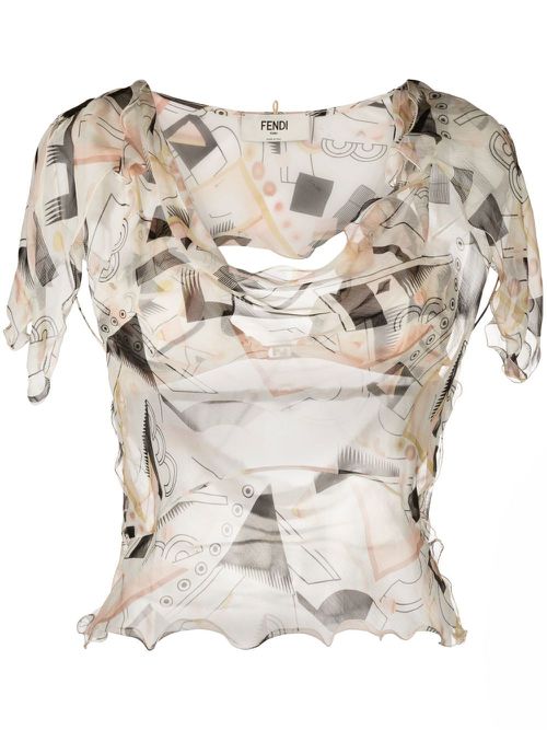 Abstract-print silk blouse - Neutrals