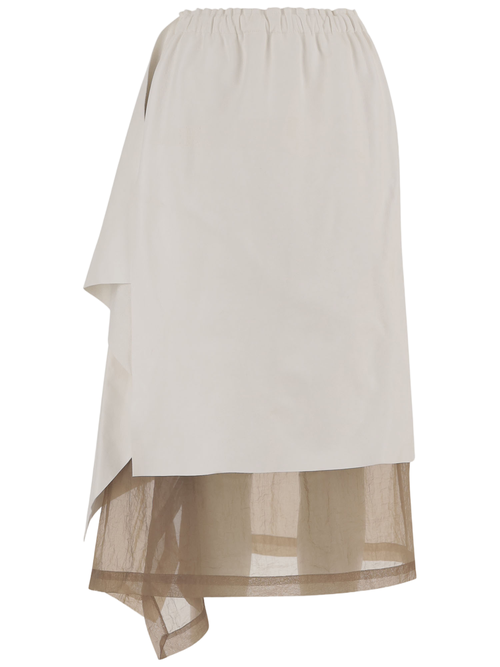 Draped Leather Midi Skirt with Contrasting Underskirt