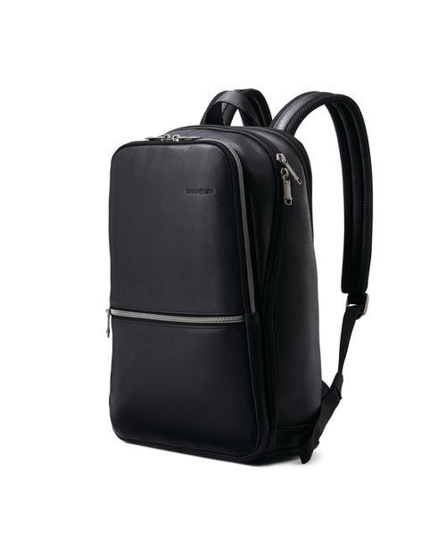 Classic Leather Slim Backpack - Black