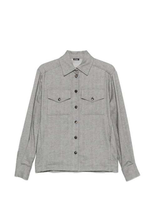 Herringbone-Pattern Flap-Pocket Shirt — Taupe