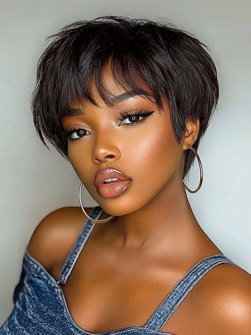 UNice Short Pixie Cut Glueless Wig With Side Bangs 100% Human Hair
