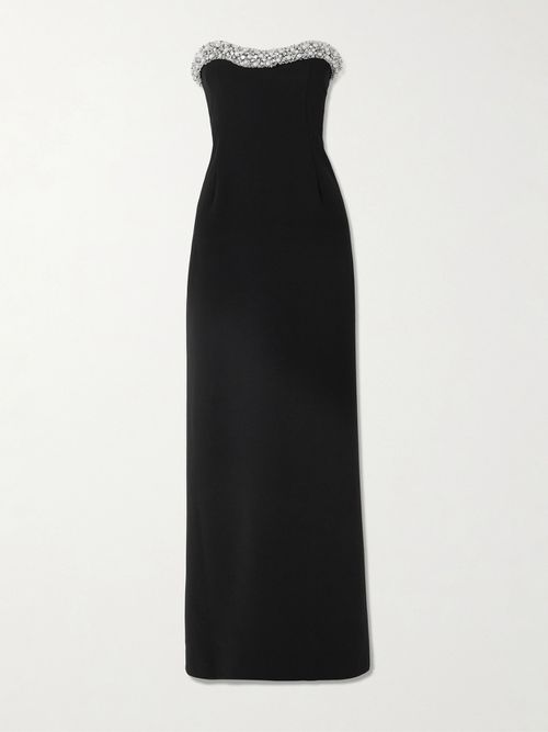 Riona Strapless Embellished Crepe Gown - Black