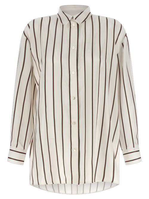 Web-Striped Silk Blouse — White