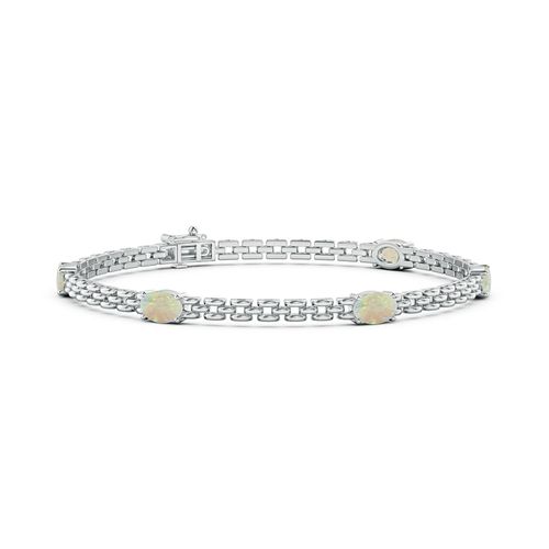 Angara 1.4 Carats Five Stone Oval Opal Station Link Bracelet in 14K White Gold