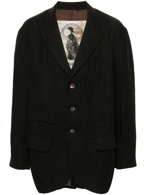 Single-breasted linen blazer - Black