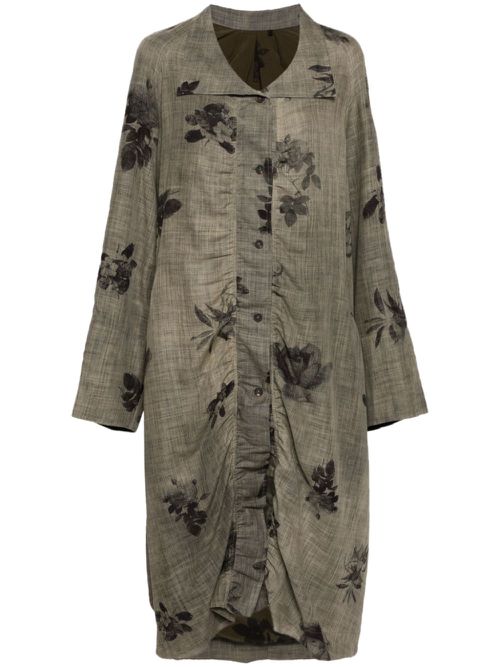 Stand-collar back-pleated coat - Grey