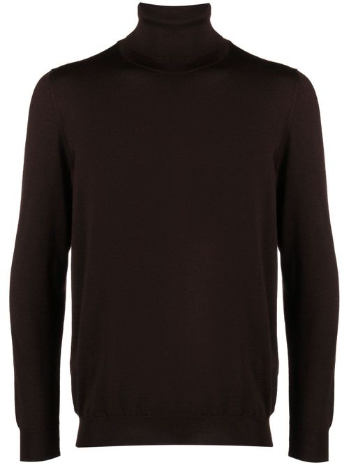 Roll-neck fine-knit jumper - Brown
