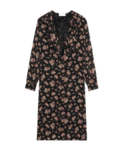 Jabot dress in silk georgette