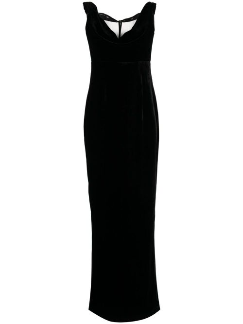 Cowl-neck velvet-effect midi dress - Black