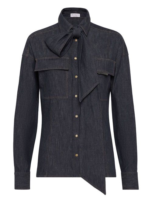 Pussy-bow shirt - Blue
