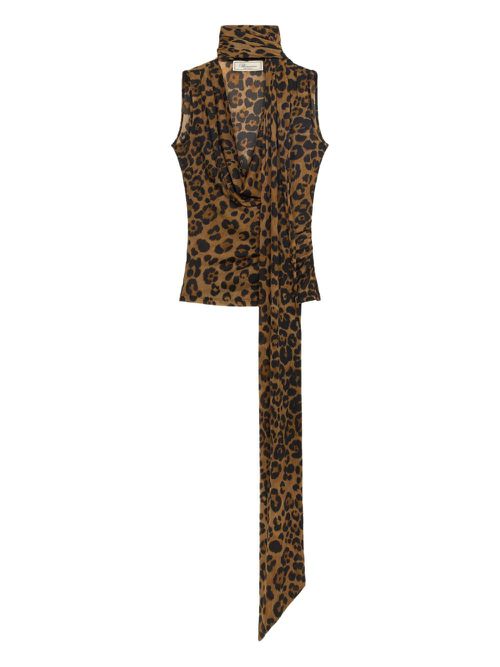 Leopard-print draped top - Brown