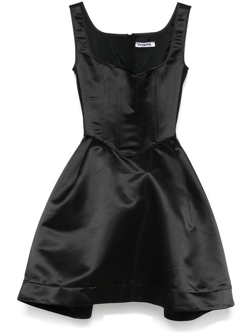 Black duchess satin mini bustier dress