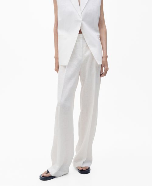 Women's Straight-Fit Linen Suit Pants - Off White