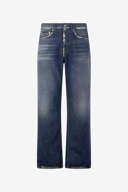 Sandblasted-effect Jeans With Chain